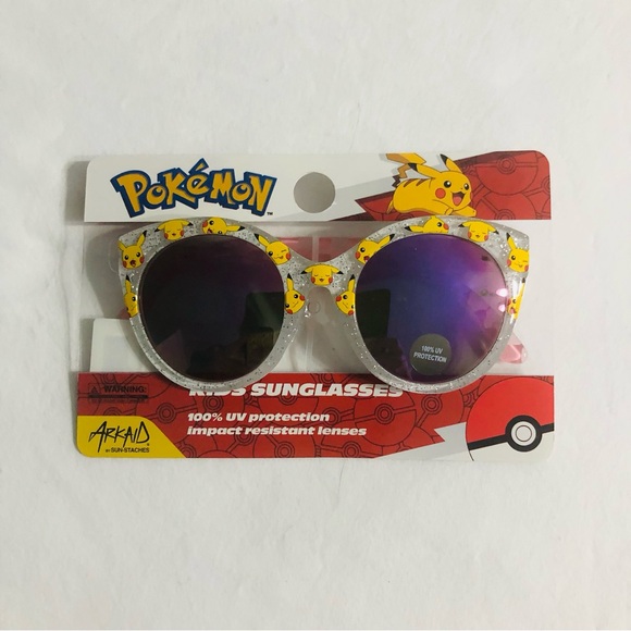 Pokémon Pikachu girl’s cateye style sunglasses white.pink plaid - Picture 1 of 6